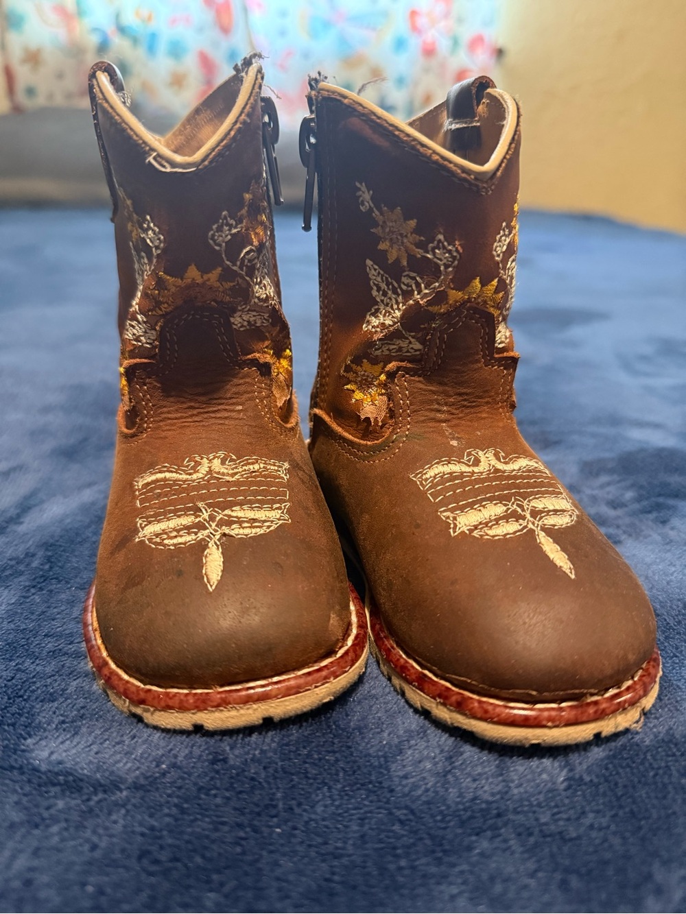 Kids Brown Embroidered Western Boots